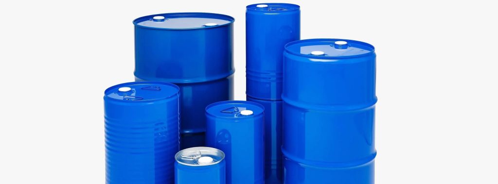 blue composite containers and drums intended for industrial applications